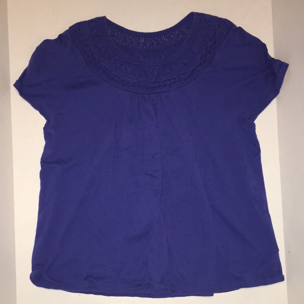 Women's Blue Crochet Yoke Short Sleeve Top Size 18/20 | 100% Cotton
